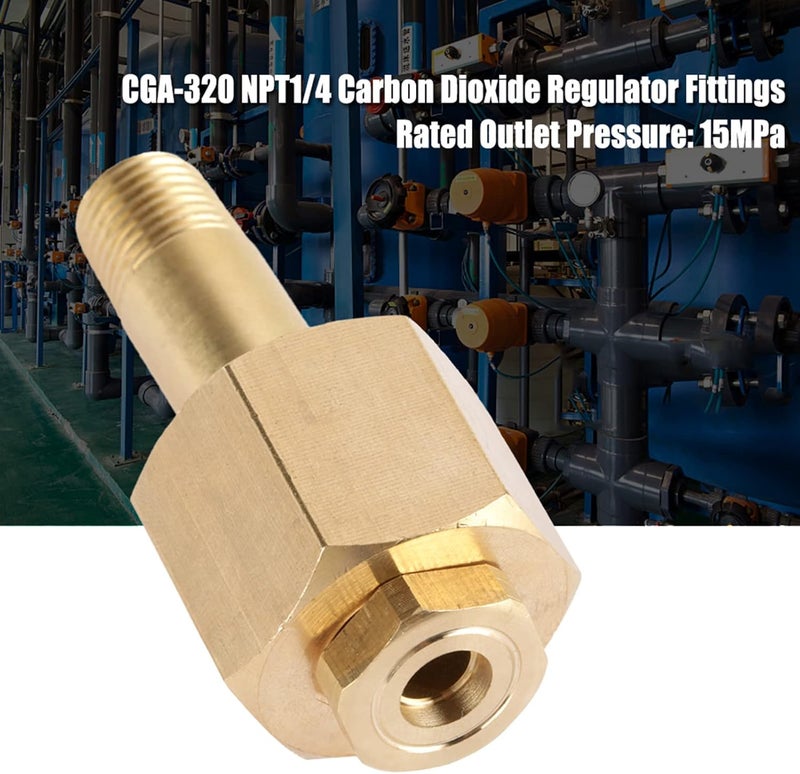 Wal front CO2 Carbon Dioxide Fittings Regulator Brass CGA-320 NPT1/4 Carbon Dioxide Regulator Inlet Nut and Nipple with Washer Fasten CO2 Valve Tightly - Image 3